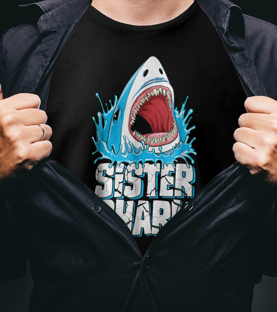 Sister Shark Family Splashing Water Jaws Open T-Shirt