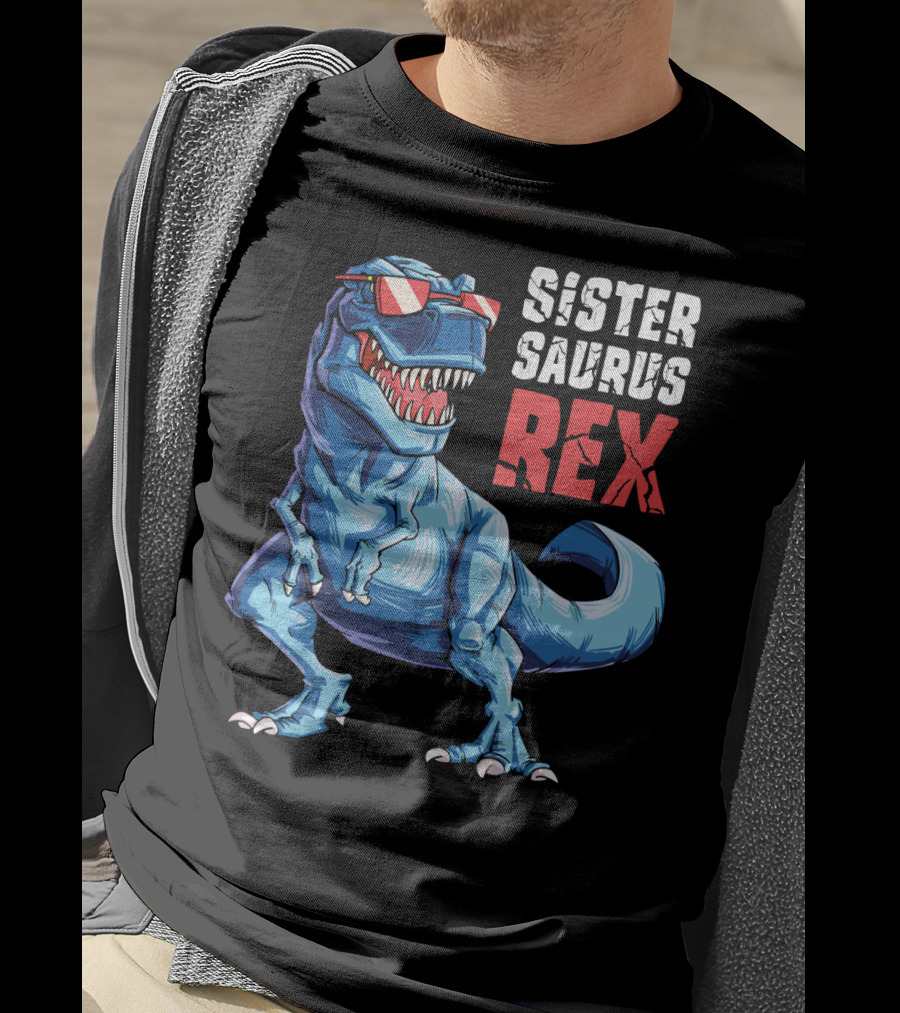 Sister Saurus Rex Dinosaur With Sunglasses T-Shirt