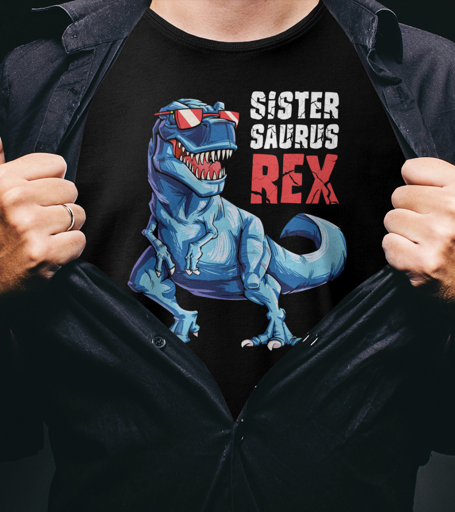 Sister Saurus Rex Dinosaur With Sunglasses T-Shirt