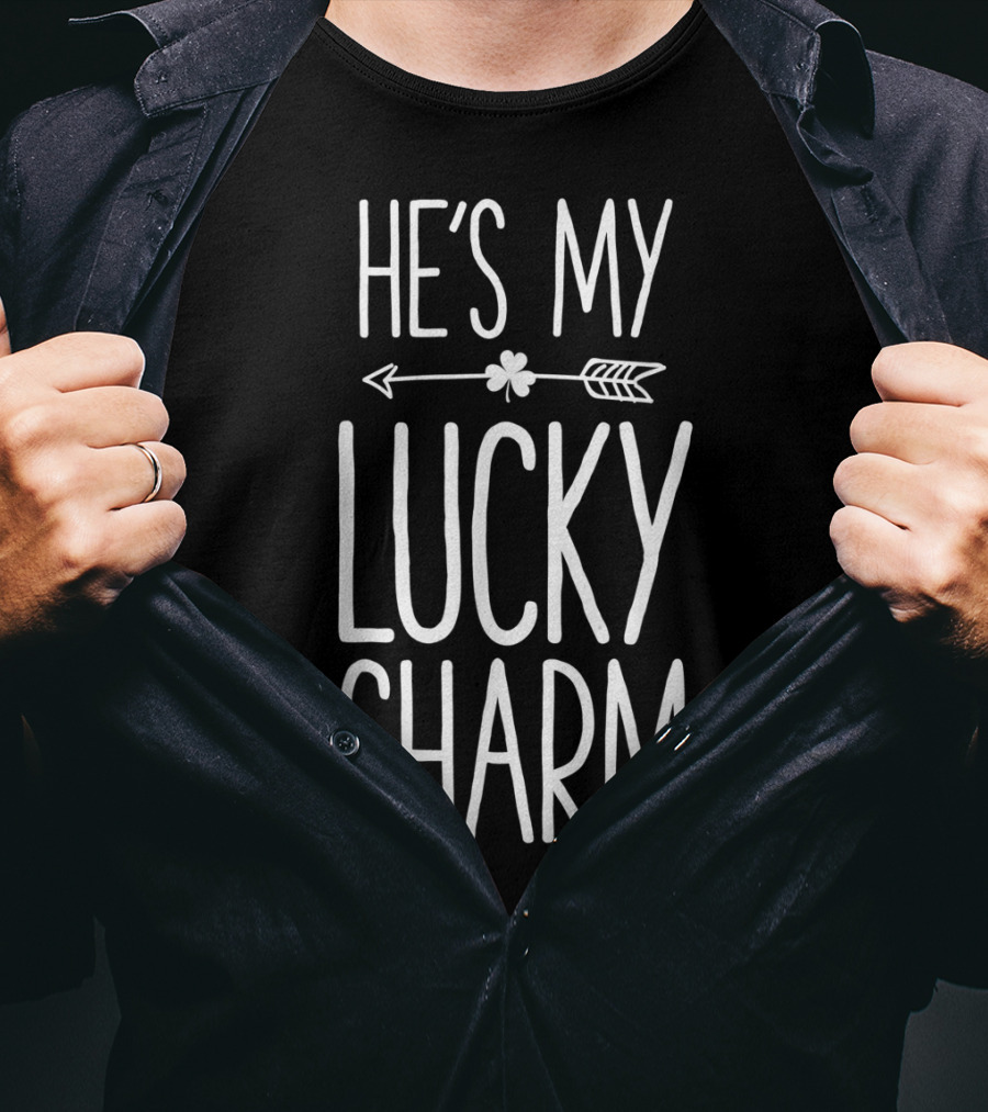 He's My Lucky Charm St Patricks Day Arrow Clover T-Shirt