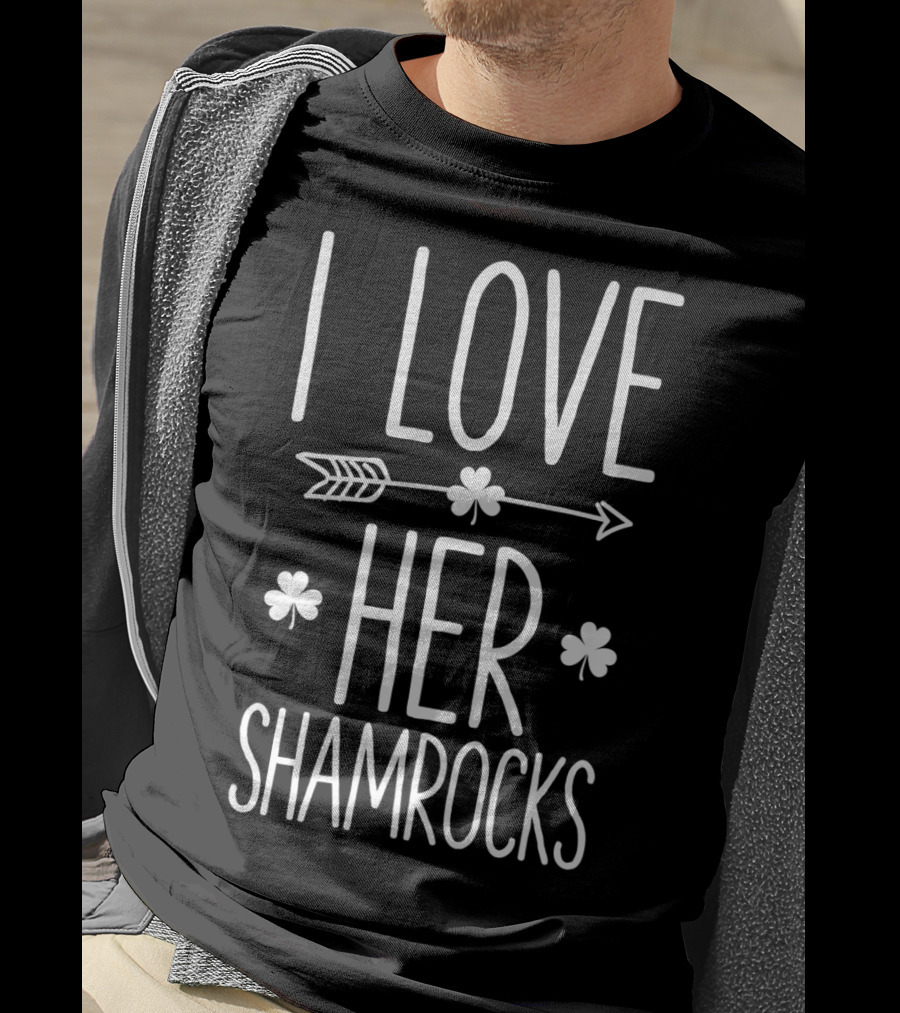 I Love Her Shamrocks Arrow St Patricks Day Couple T-Shirt