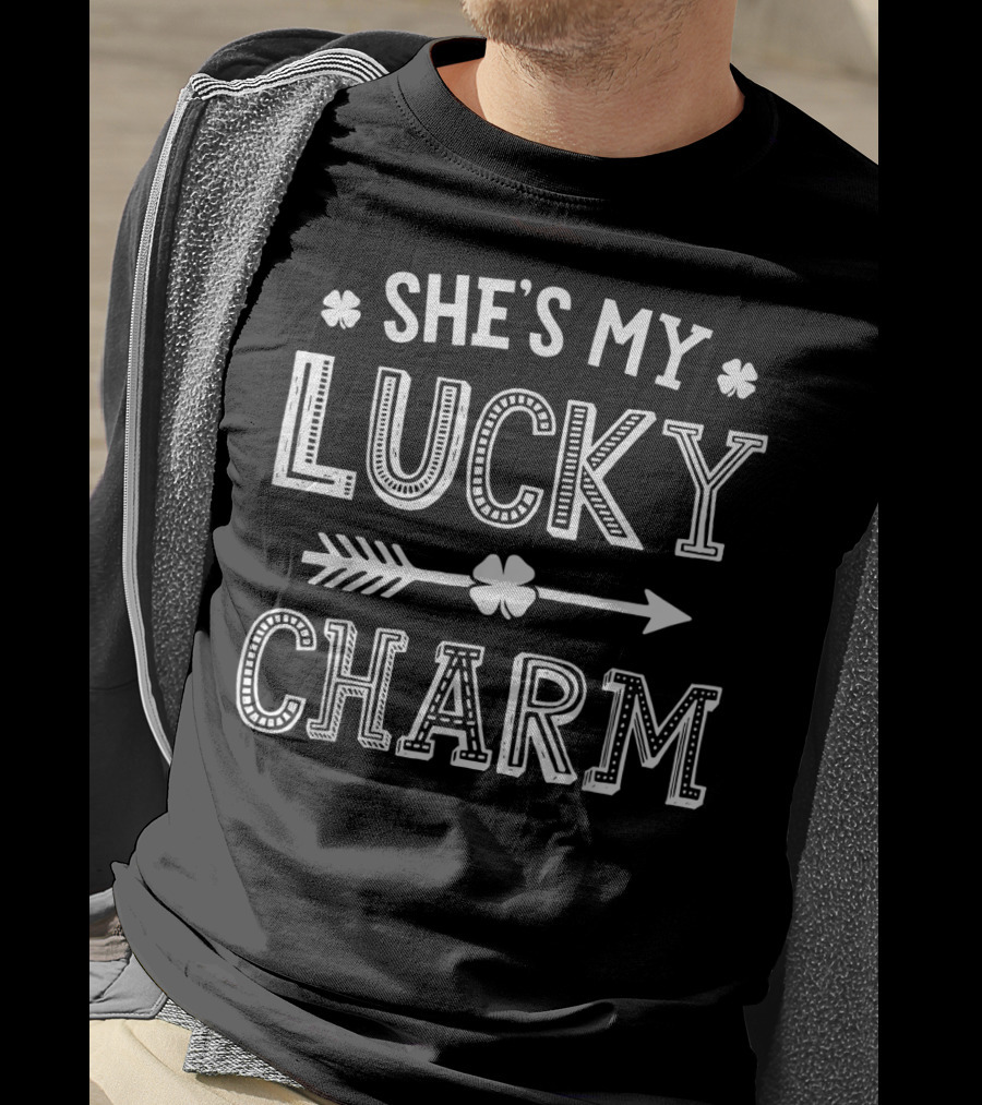 She's My Lucky Charm St Patricks Day Arrow Shamrock T-Shirt