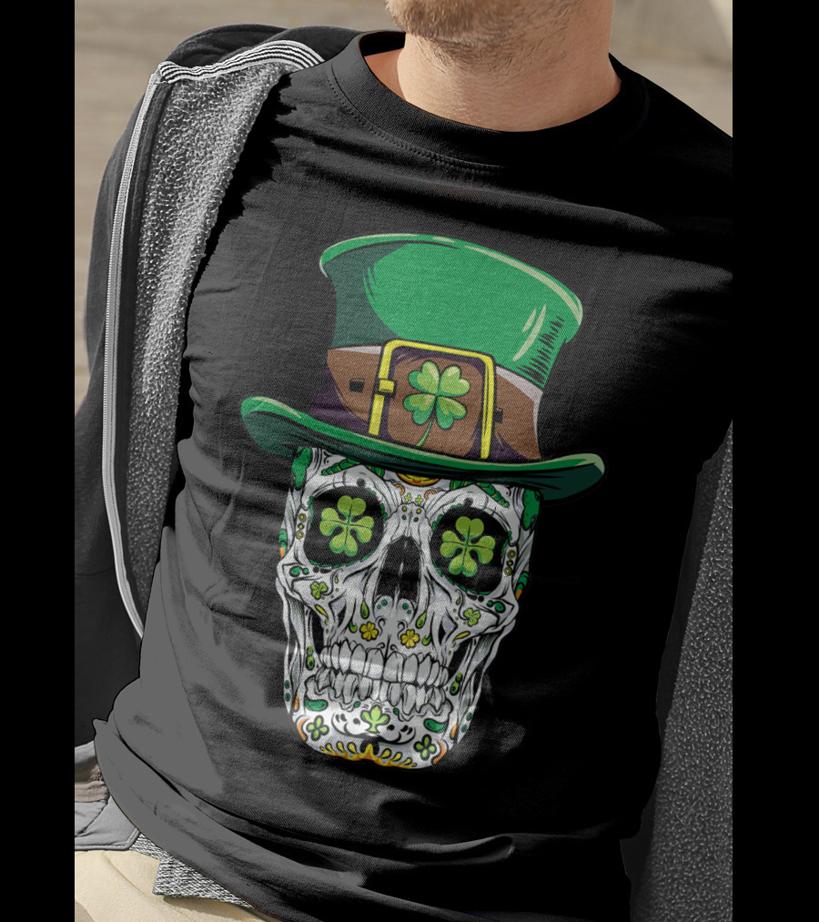 Sugar Skull Clover Top Hat T-Shirt