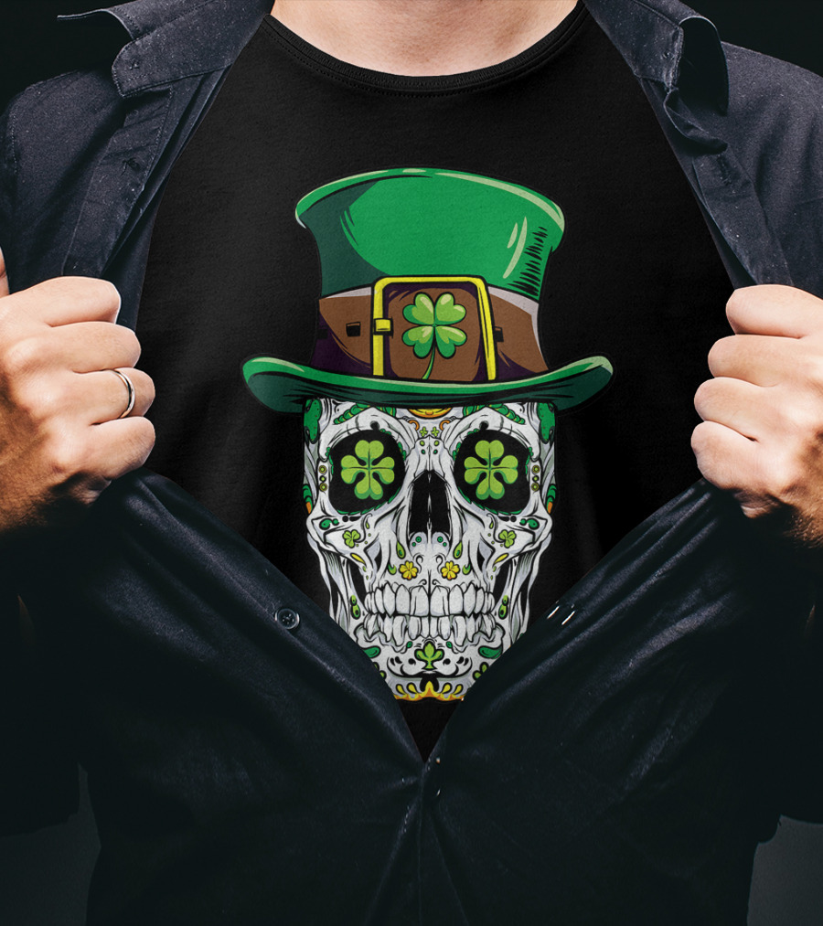 Sugar Skull Clover Top Hat T-Shirt