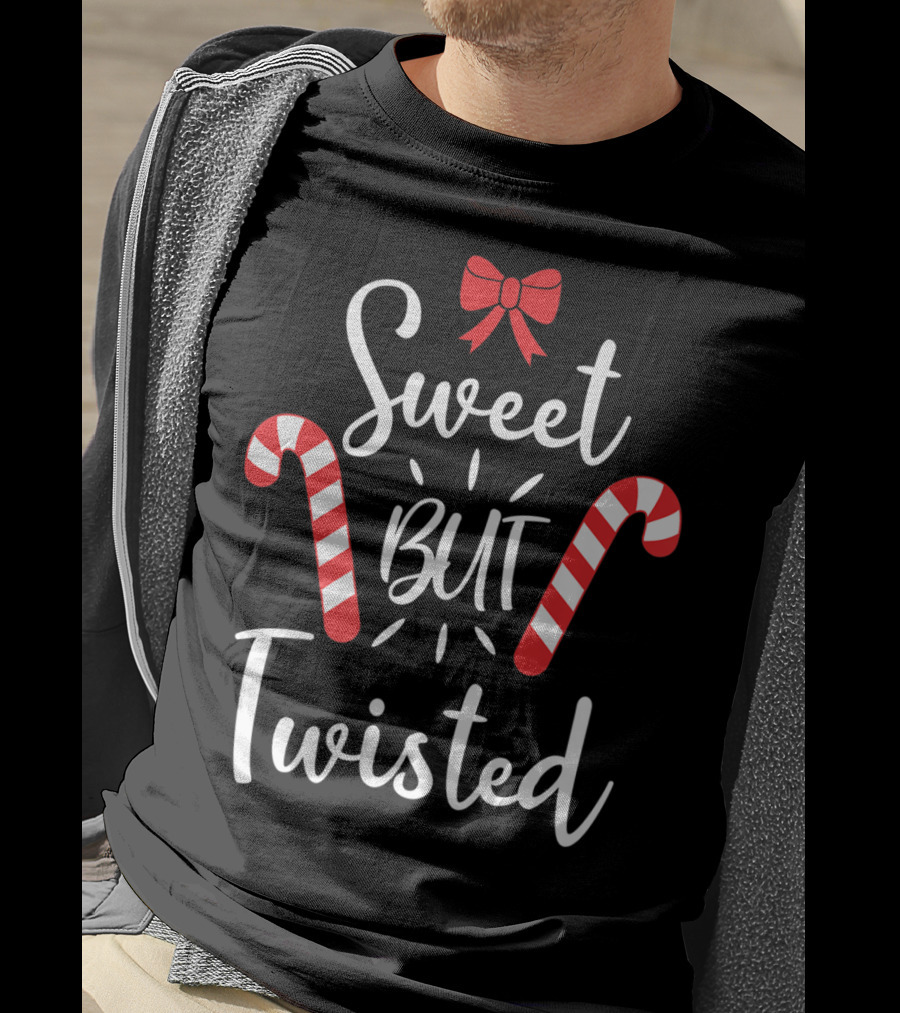 Sweet But Twisted Christmas Candy Cane Bow T-Shirt
