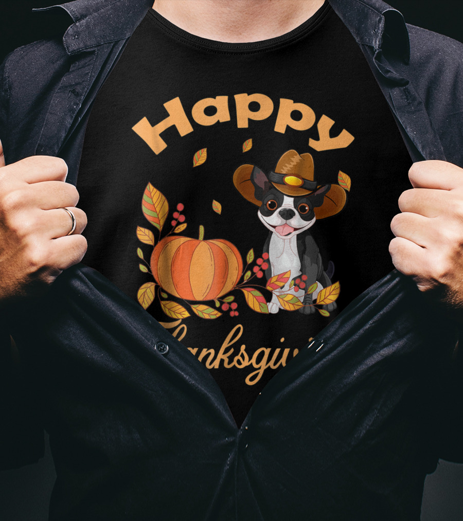 Happy Thanksgiving Boston Terriers Pilgrim T-Shirt