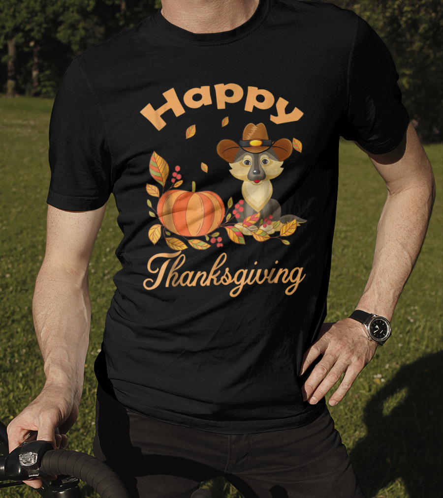 Happy Thanksgiving German Shepherd Pilgrim Pumpkin Autumn Leaves T-Shirt