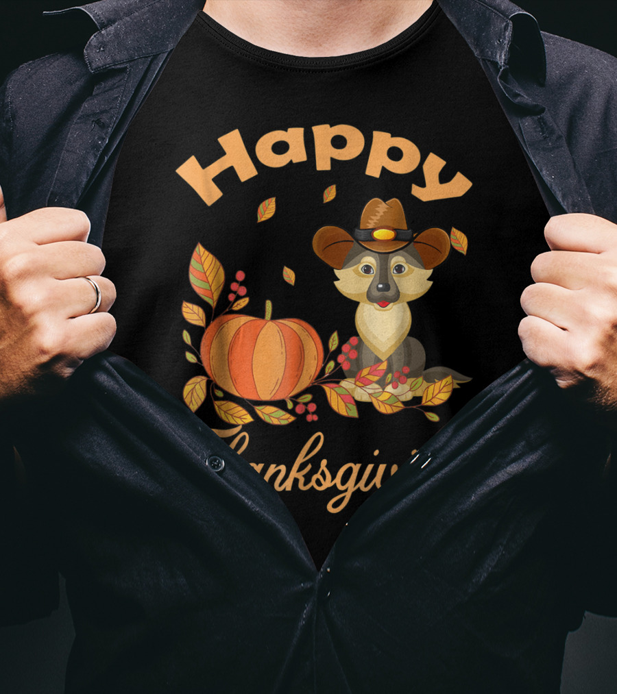 Happy Thanksgiving German Shepherd Pilgrim Pumpkin Autumn Leaves T-Shirt