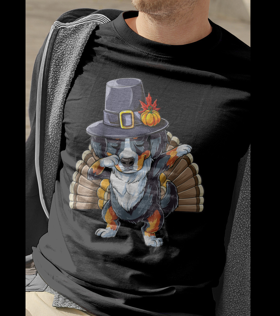 Thanksgiving Dabbing Pilgrim Bernese Mountain Dog Turkey T-Shirt