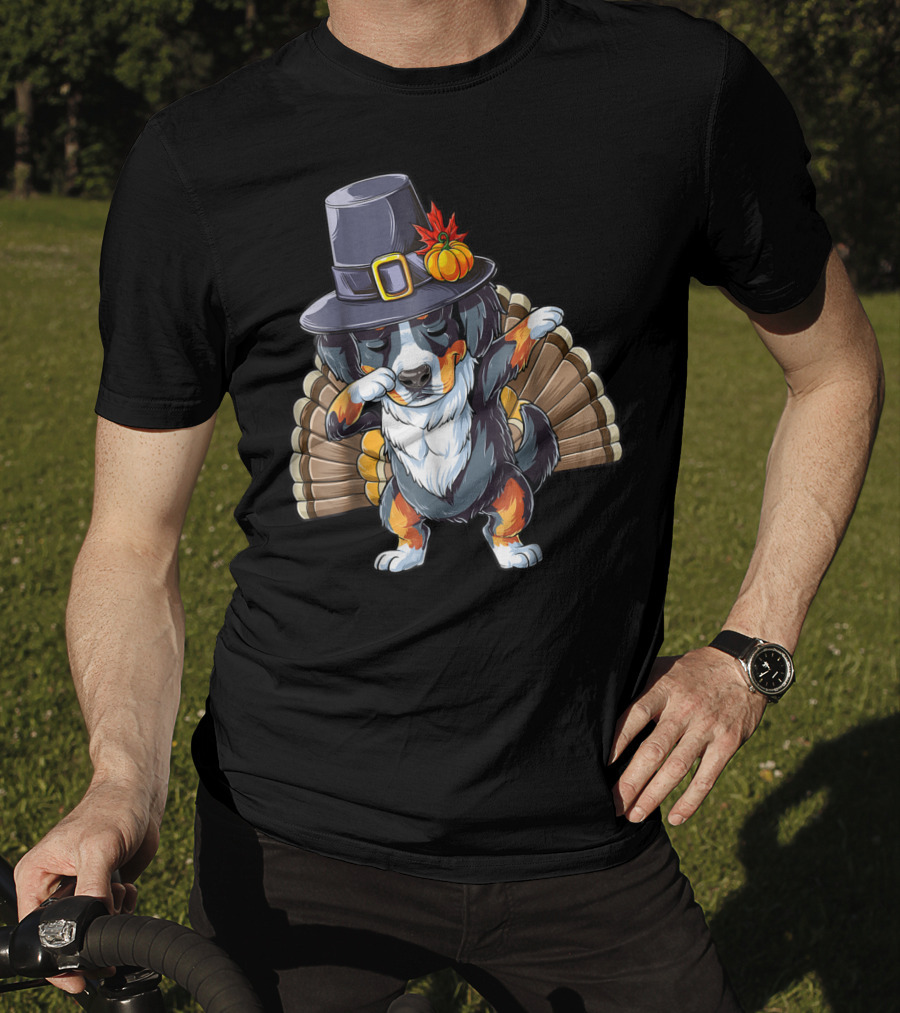 Thanksgiving Dabbing Pilgrim Bernese Mountain Dog Turkey T-Shirt