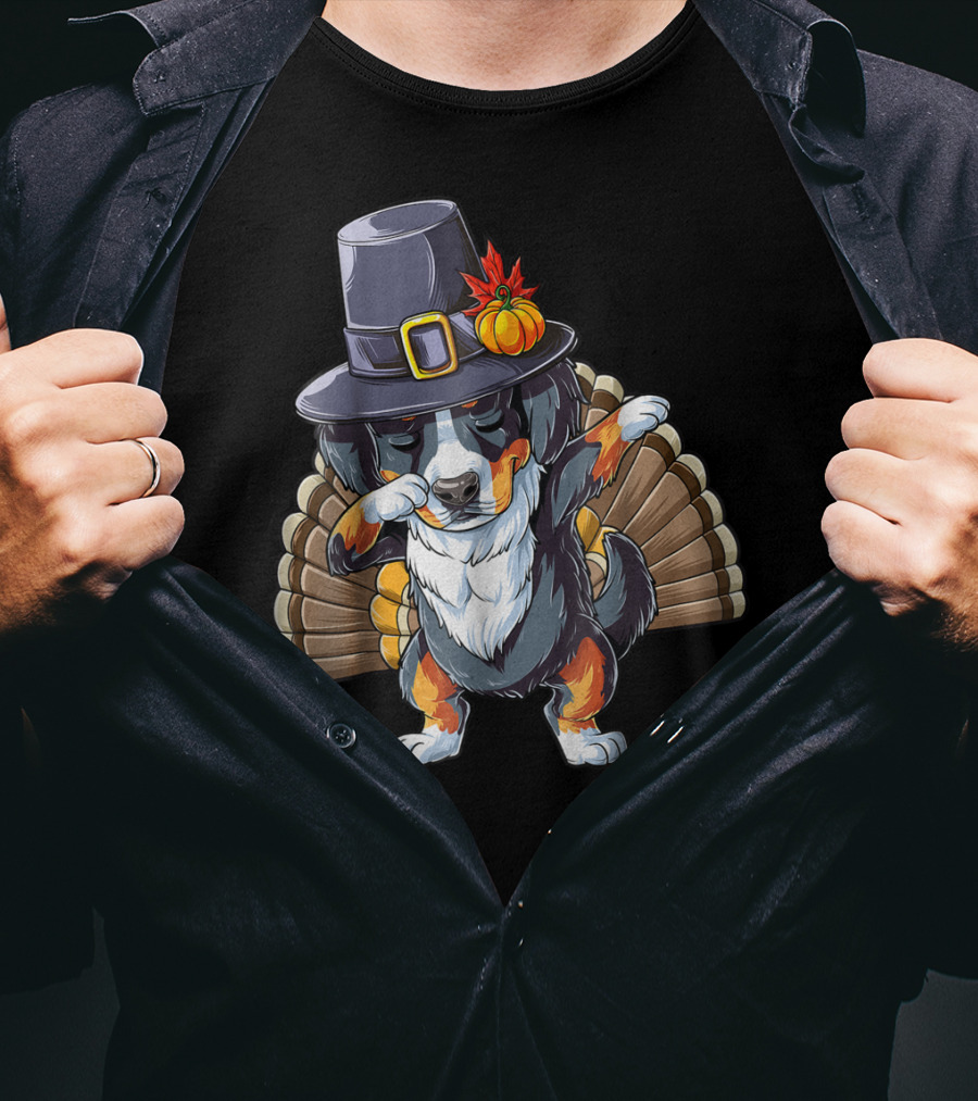 Thanksgiving Dabbing Pilgrim Bernese Mountain Dog Turkey T-Shirt