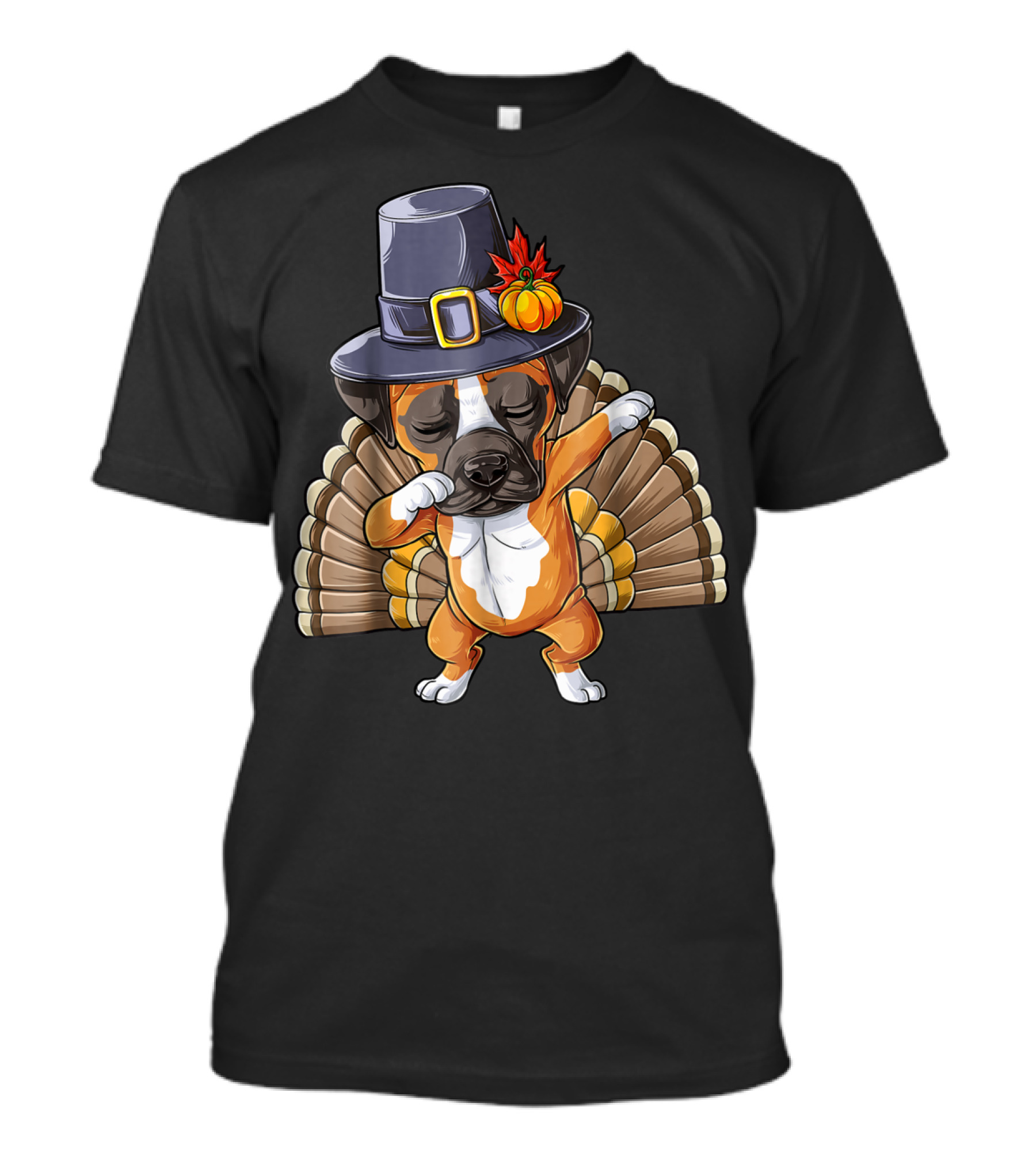 Thanksgiving Dabbing Boxer Turkey Dog In Pilgrim Hat T-Shirt