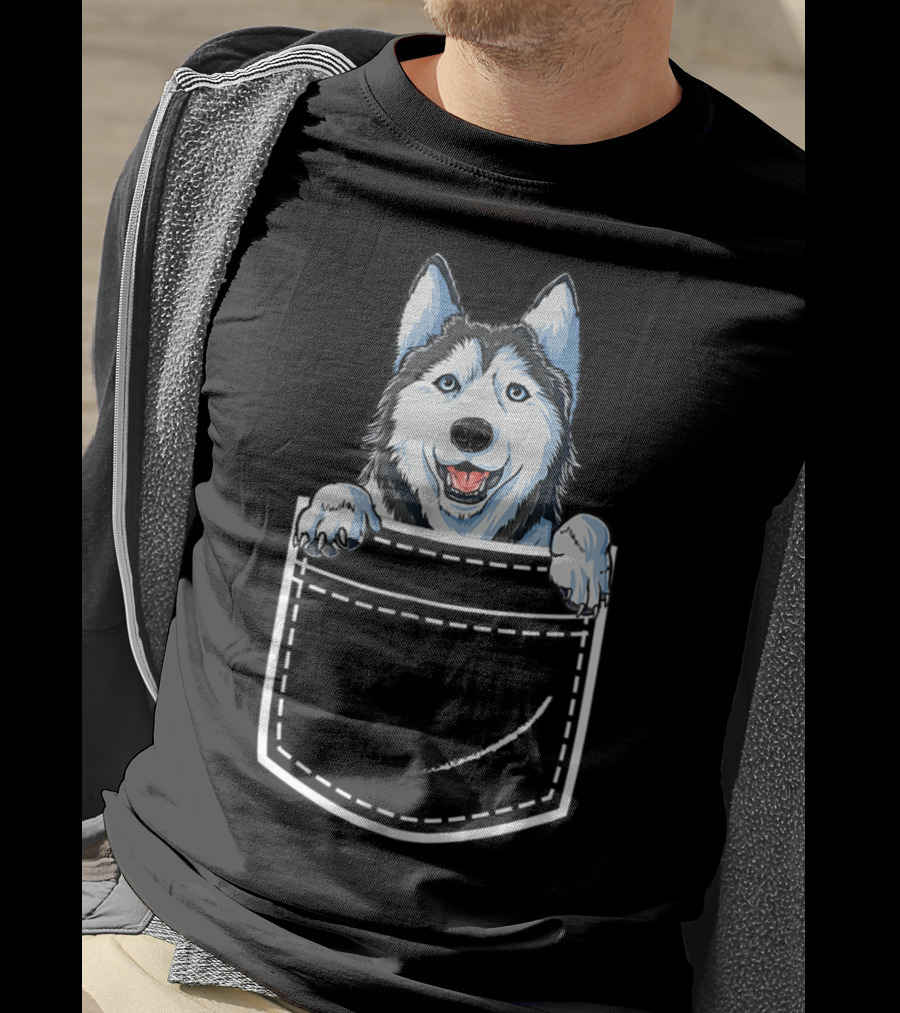 Siberian Husky Peeking From Your Front Pocket T-Shirt