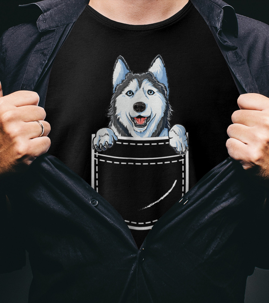 Siberian Husky Peeking From Your Front Pocket T-Shirt