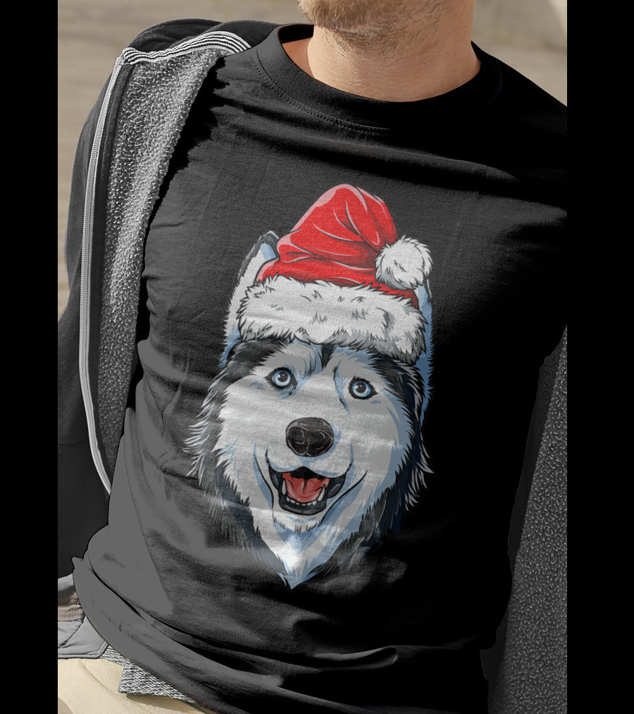 Siberian Husky Santa Christmas Hat Holiday Dog Festive T-Shirt