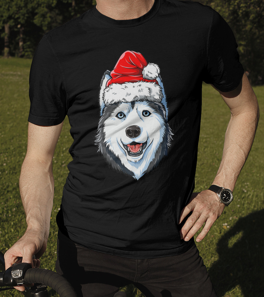 Siberian Husky Santa Christmas Hat Holiday Dog Festive T-Shirt