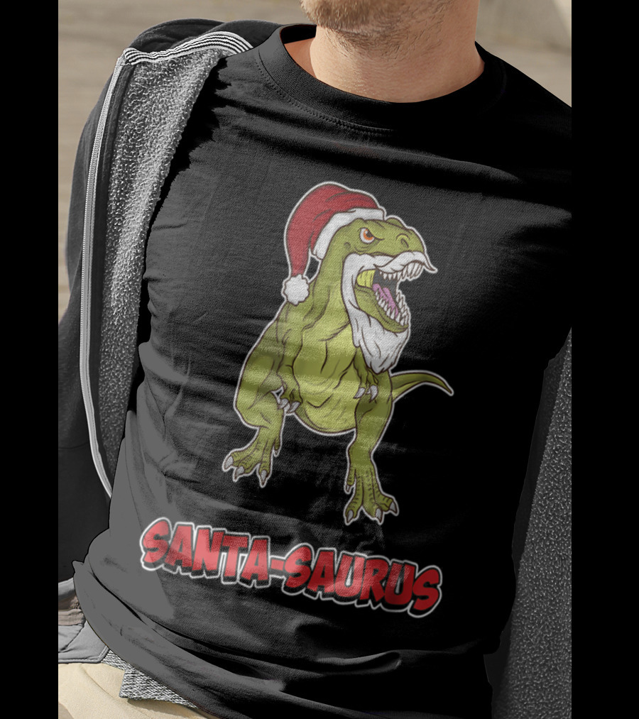 Santa Saurus Christmas Trex T-Rex Santa Hat T-Shirt