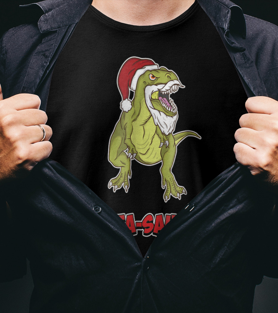 Santa Saurus Christmas Trex T-Rex Santa Hat T-Shirt