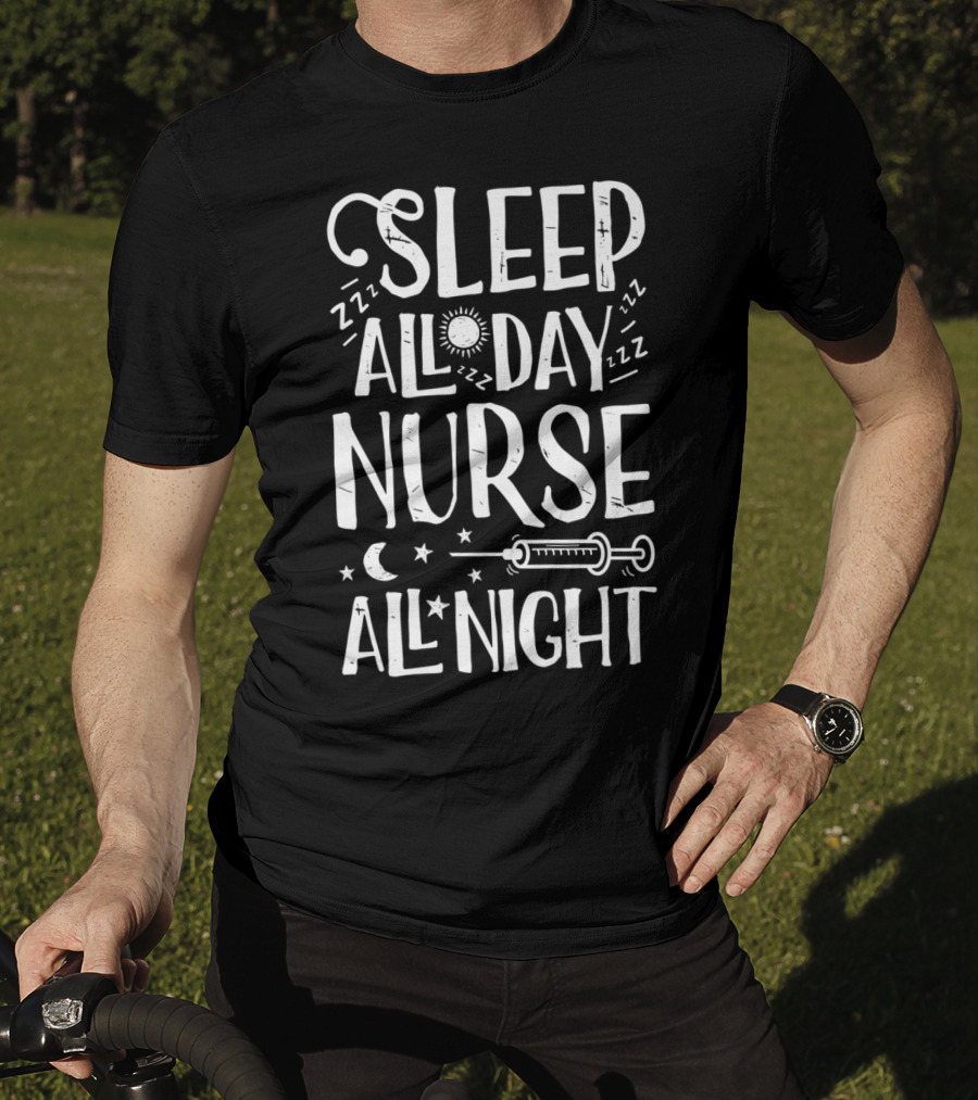 Sleep All Day Nurse All Night Sun Moon Stars Syringe ZZZ Women's Nursing EF T-Shirt
