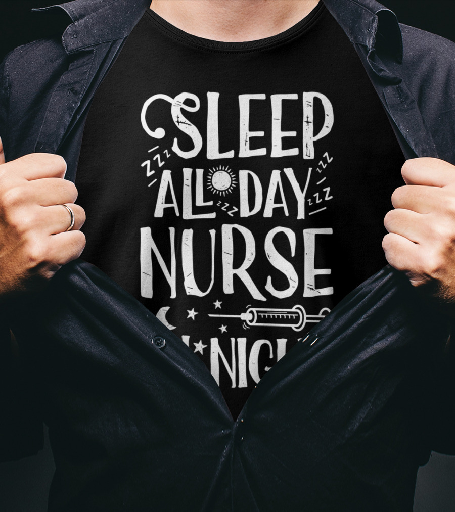 Sleep All Day Nurse All Night Sun Moon Stars Syringe ZZZ Women's Nursing EF T-Shirt
