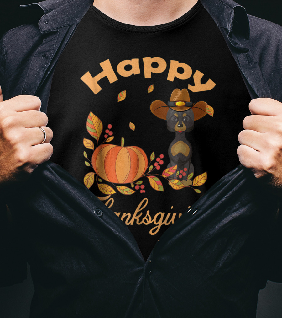 Happy Thanksgiving Great Danes Pilgrim Pumpkin Leaves T-Shirt