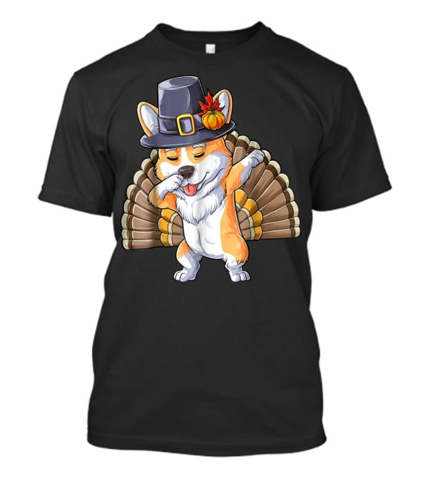 Thanksgiving Pilgrim Corgi Dabbing With Turkey Feathers T-Shirt