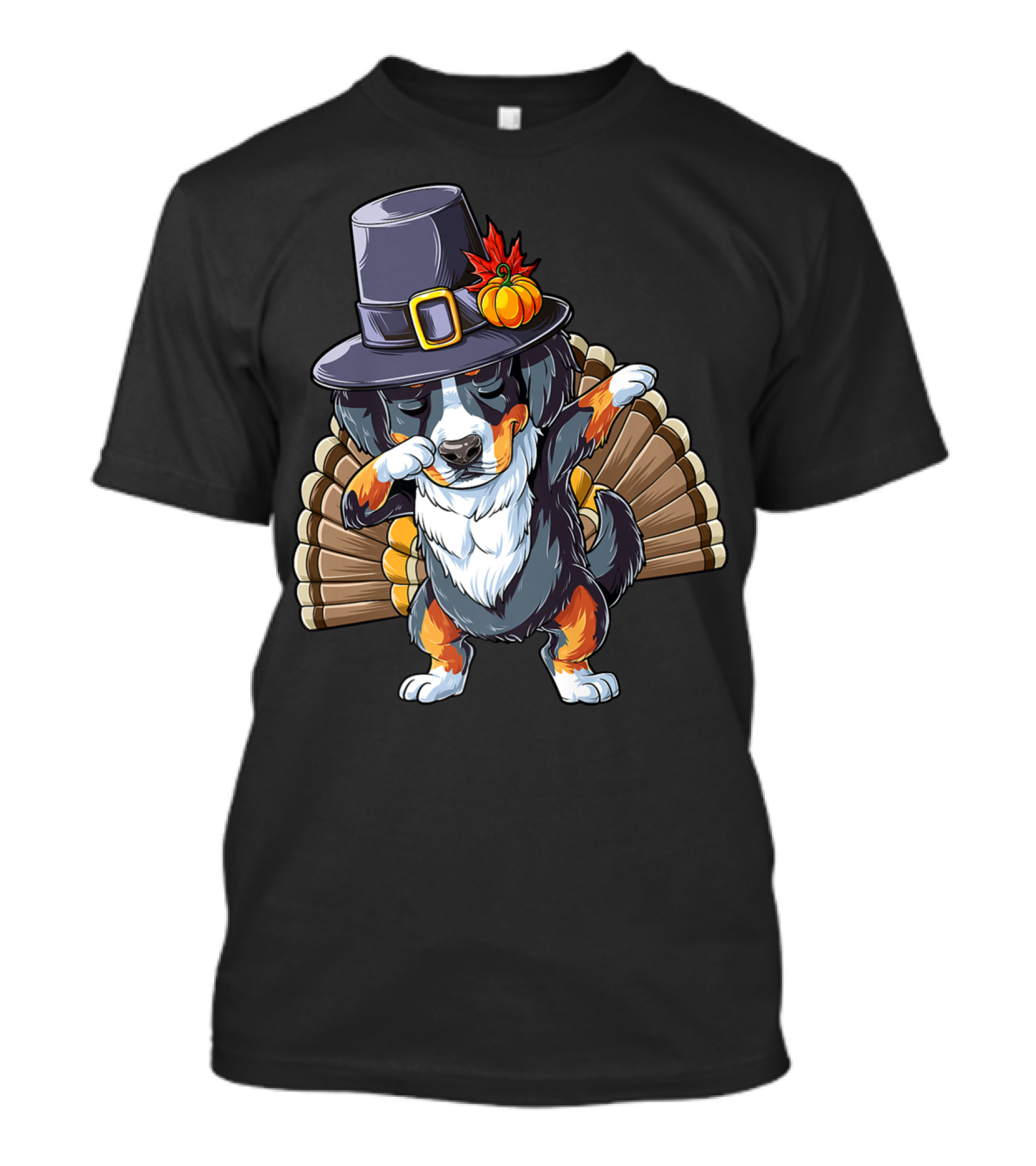 Thanksgiving Dabbing Bernese With Pilgrim Hat And Turkey Tail T-Shirt