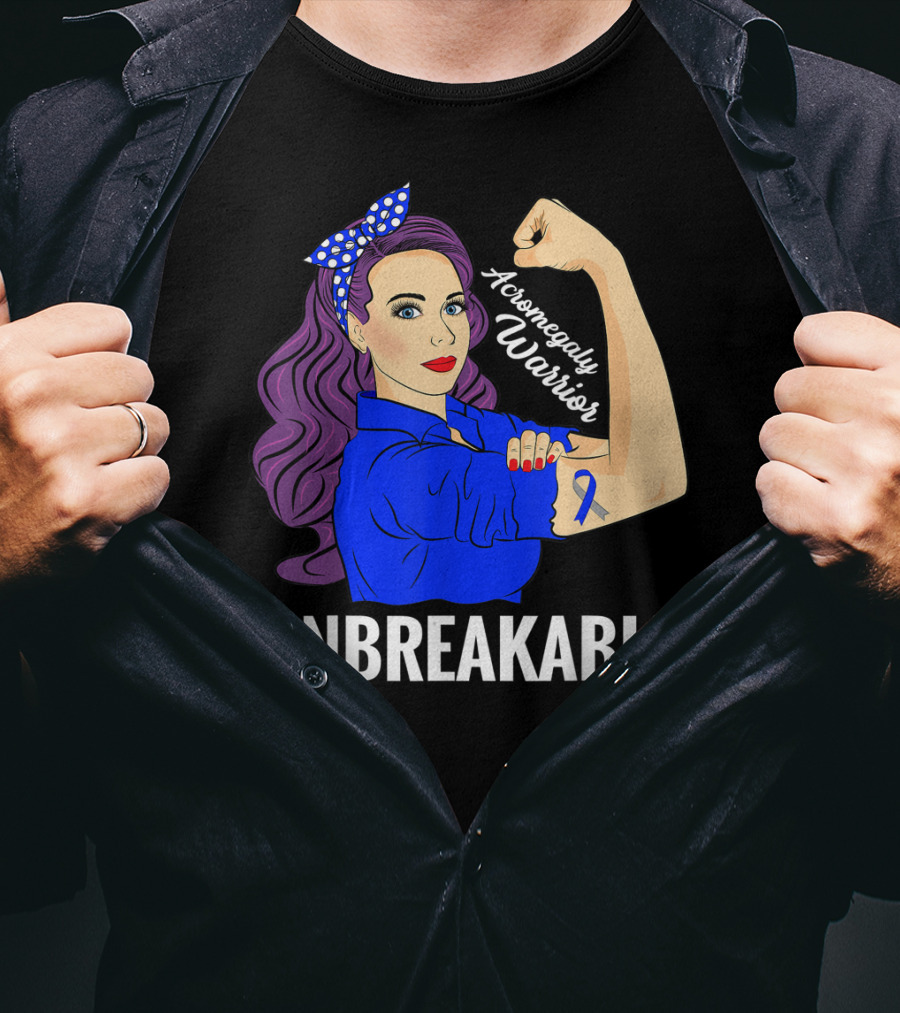 Rosie The Riveter Inspired Acromegaly Warrior Unbreakable Rare Disease Awareness T-Shirt