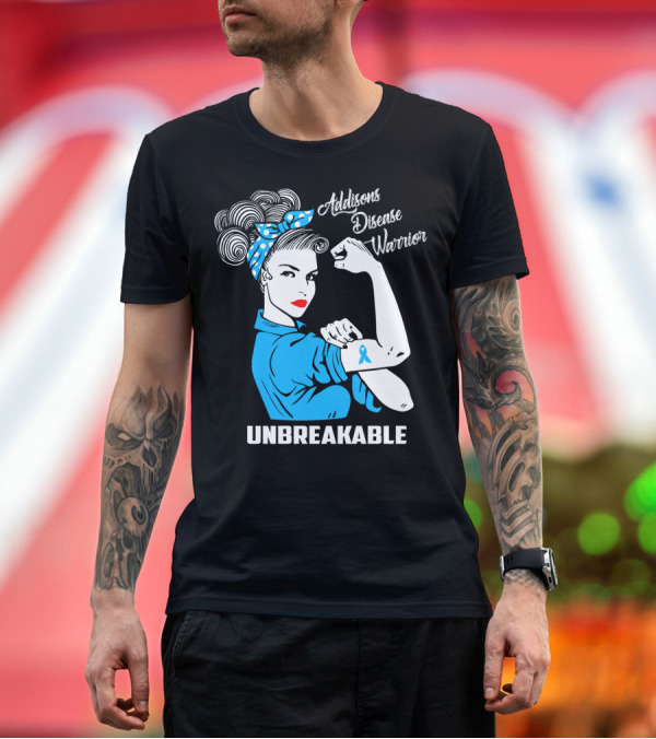 Premium T-Shirt: Addisons Disease Warrior Unbreakable Awareness Woman with Ribbon T-Shirt Addisons Disease Warrior Unbreakable Awareness Woman with Ribbon T-Shirt
