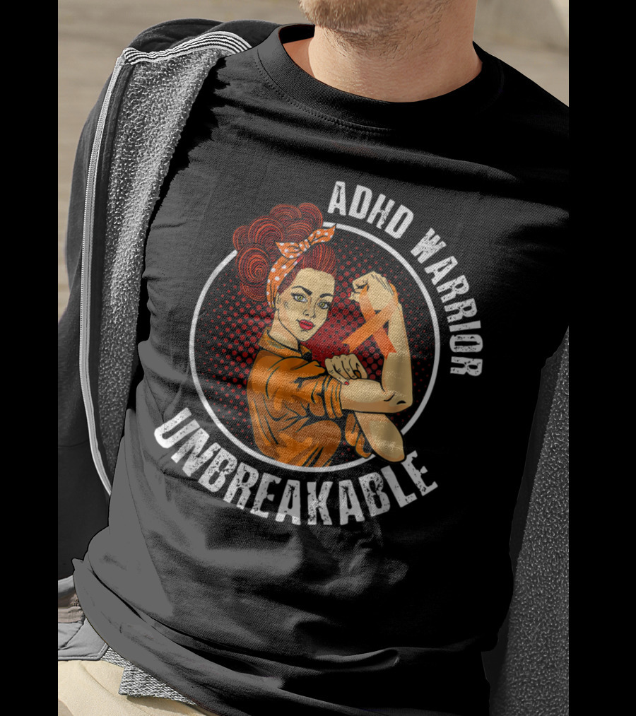 ADHD Warrior Unbreakable Strong Woman Ribbon T-Shirt