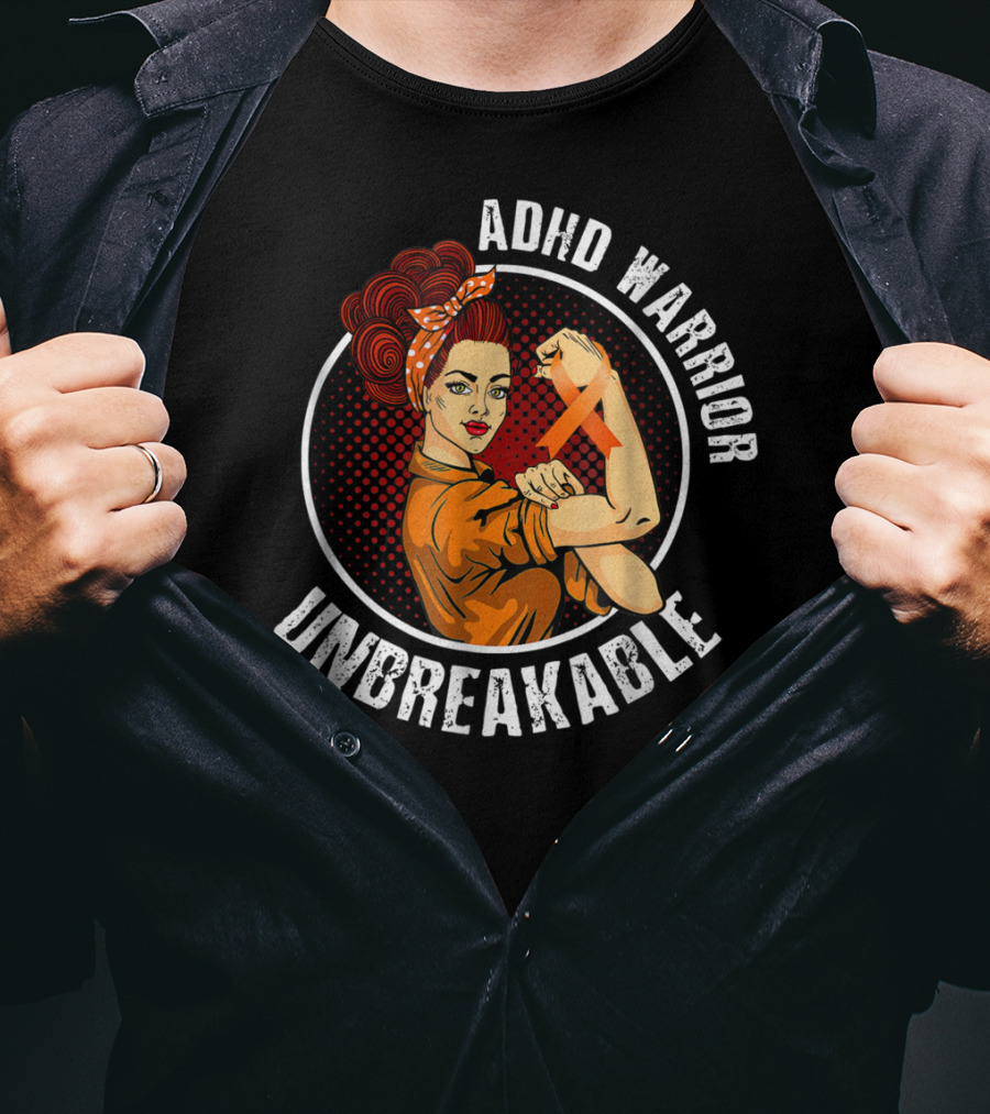 ADHD Warrior Unbreakable Strong Woman Ribbon T-Shirt