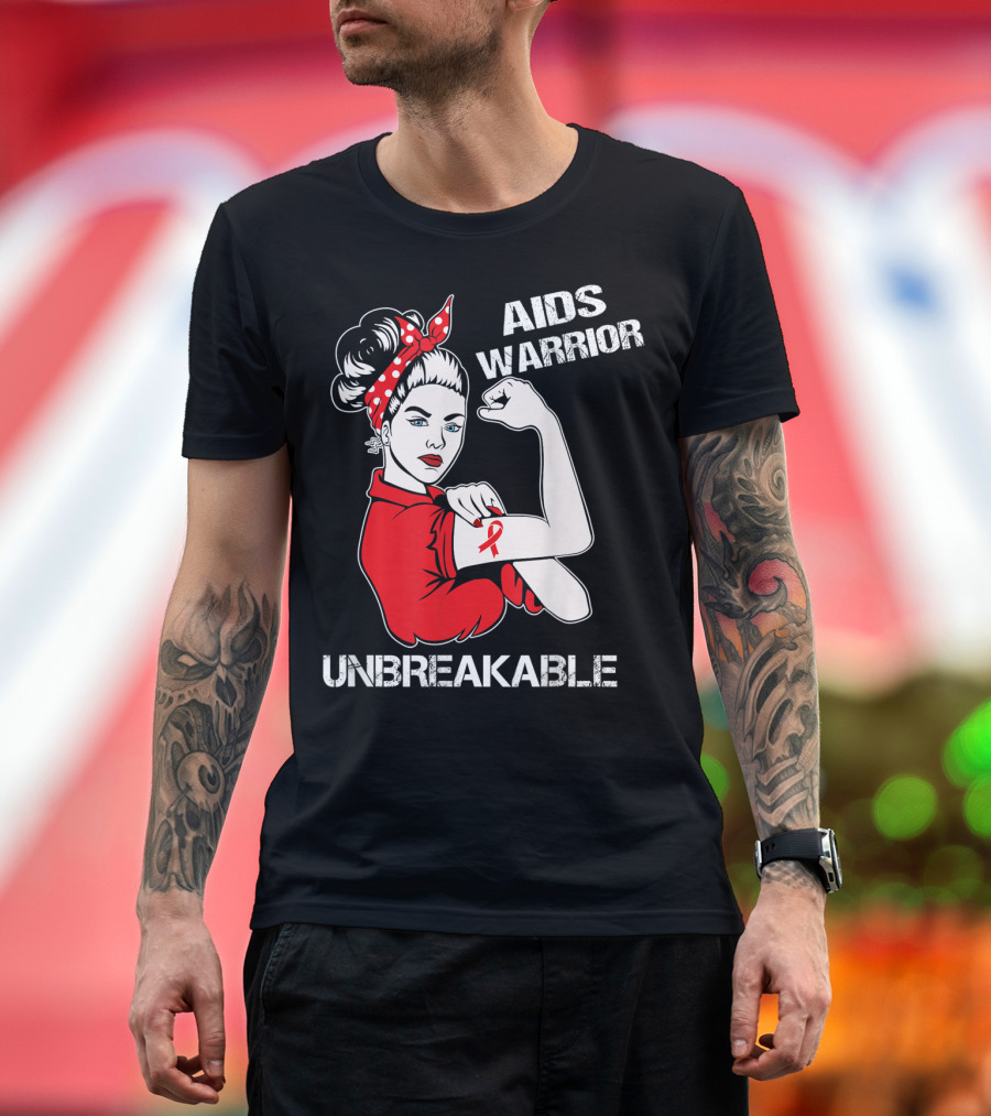 Aids Warrior Unbreakable Rosie the Riveter Ribbon Power T-Shirt