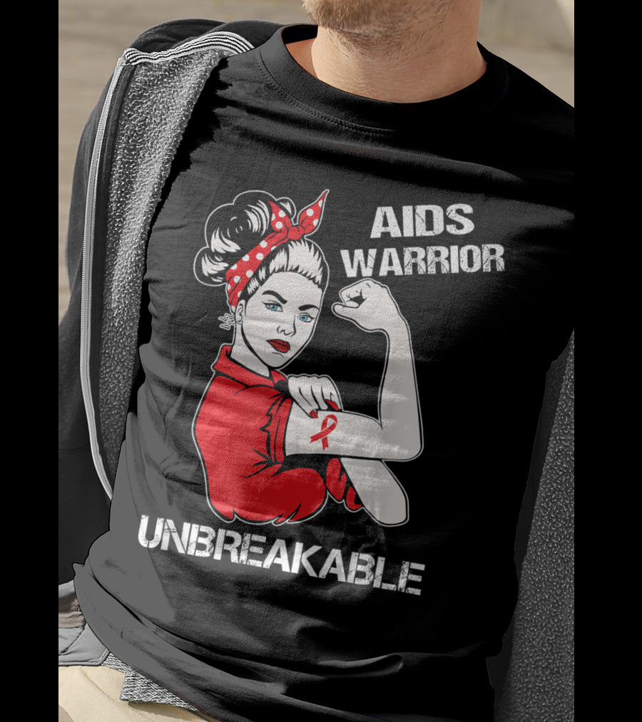 Aids Warrior Unbreakable Rosie The Riveter Ribbon Power T-Shirt