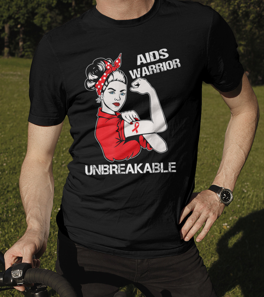 Aids Warrior Unbreakable Rosie The Riveter Ribbon Power T-Shirt