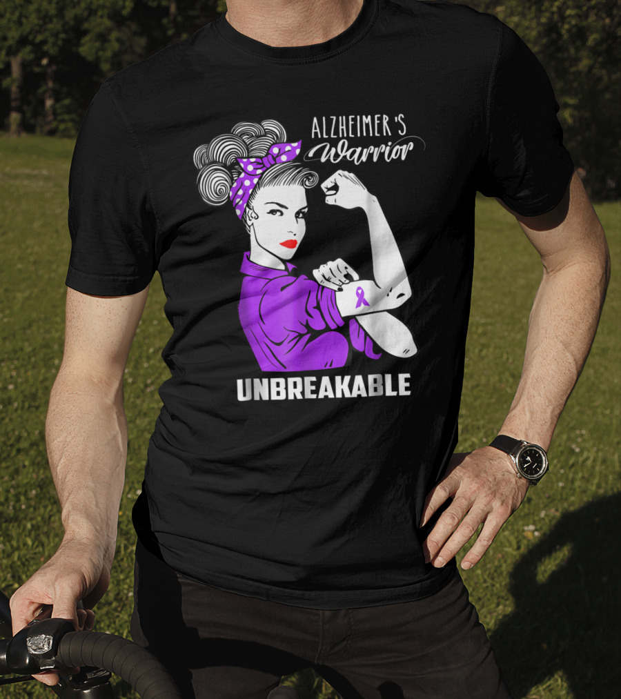 Alzheimer's Warrior Unbreakable Ribbon Retro Rosie T-Shirt
