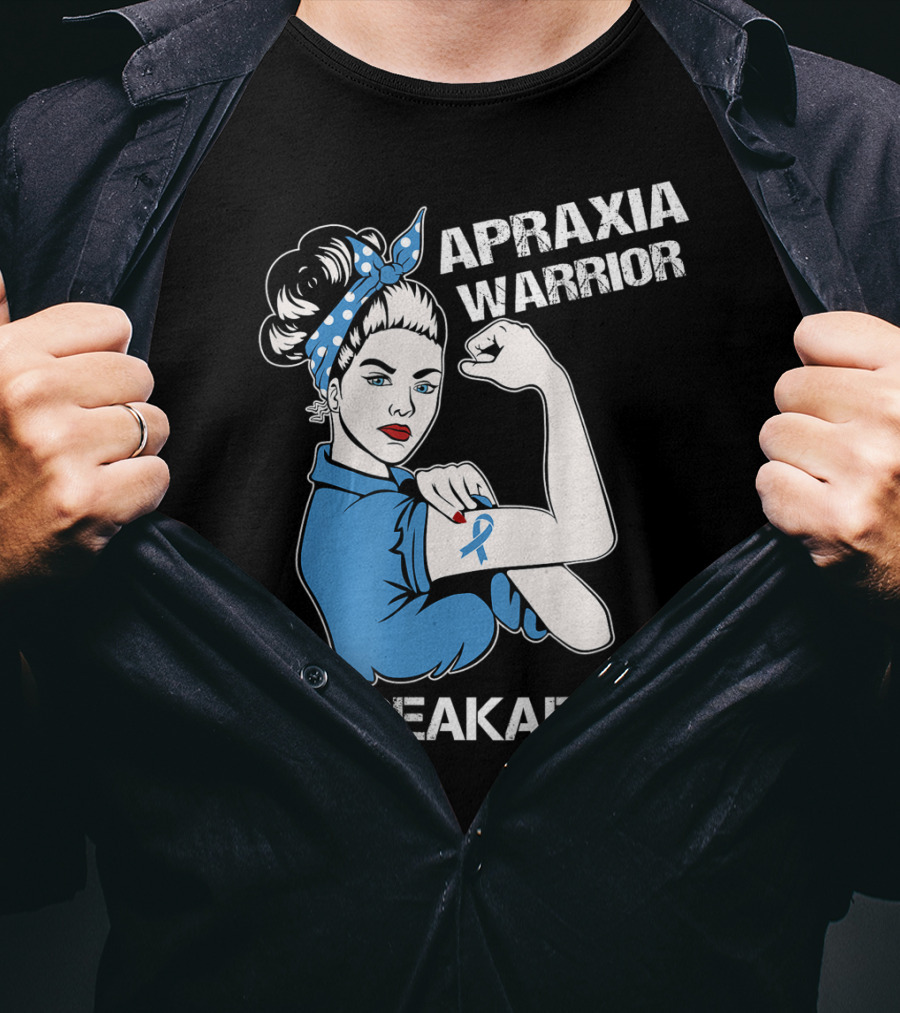 Apraxia Warrior Unbreakable Rosie Riveter Blue Awareness T-Shirt