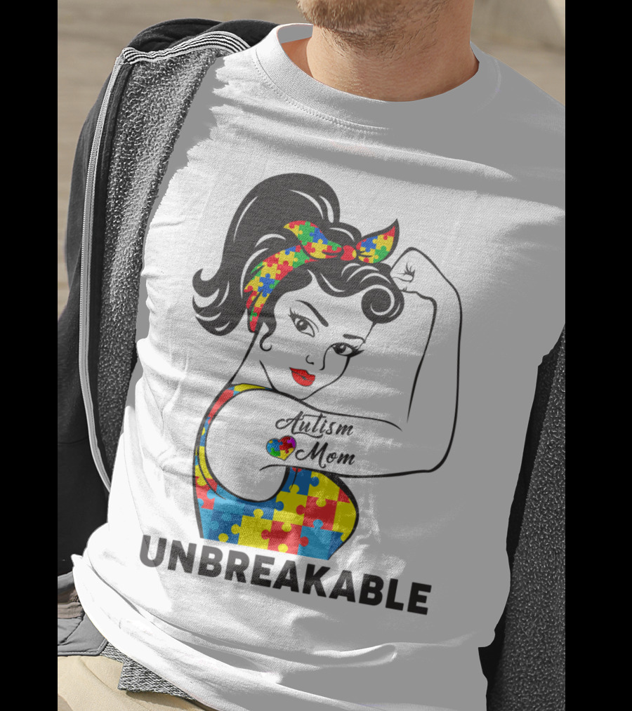 Autism Awareness Unbreakable Autism Mom Puzzle T-Shirt