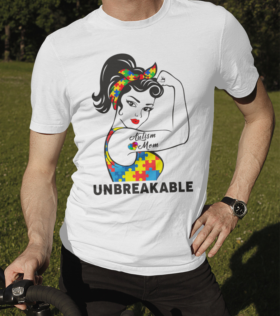 Autism Awareness Unbreakable Autism Mom Puzzle T-Shirt