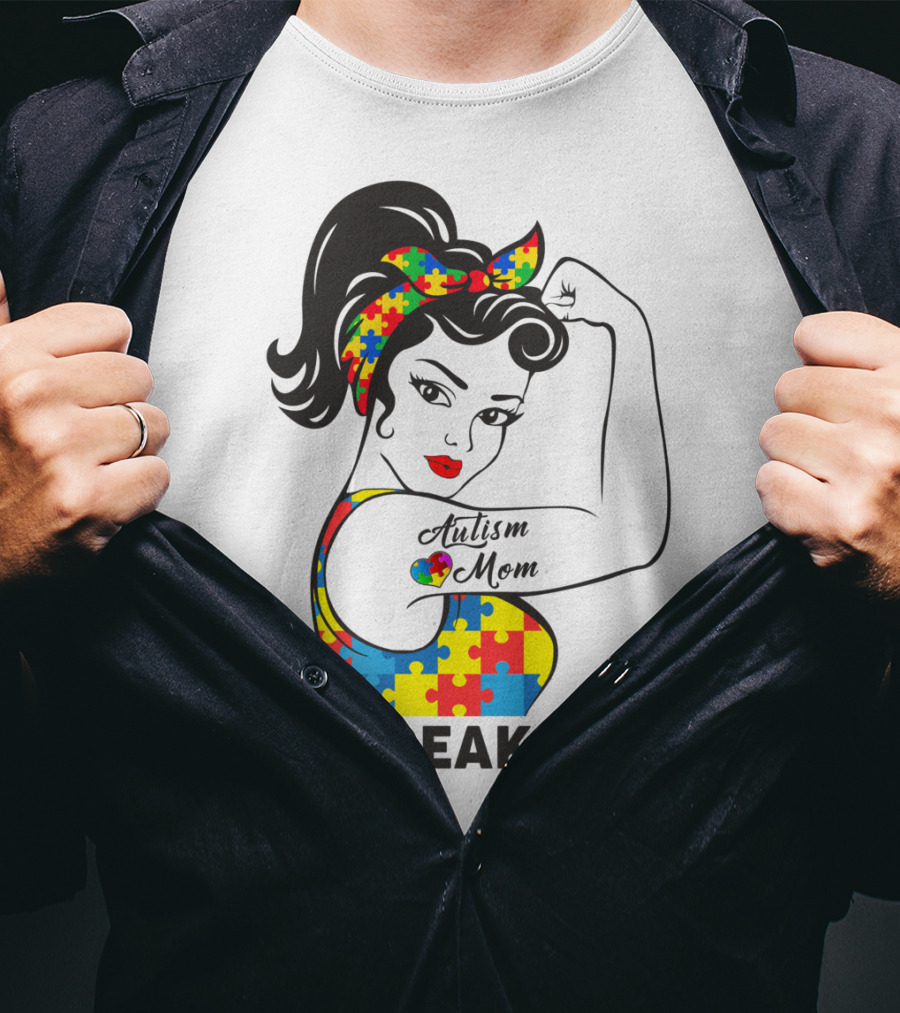 Autism Awareness Unbreakable Autism Mom Puzzle T-Shirt