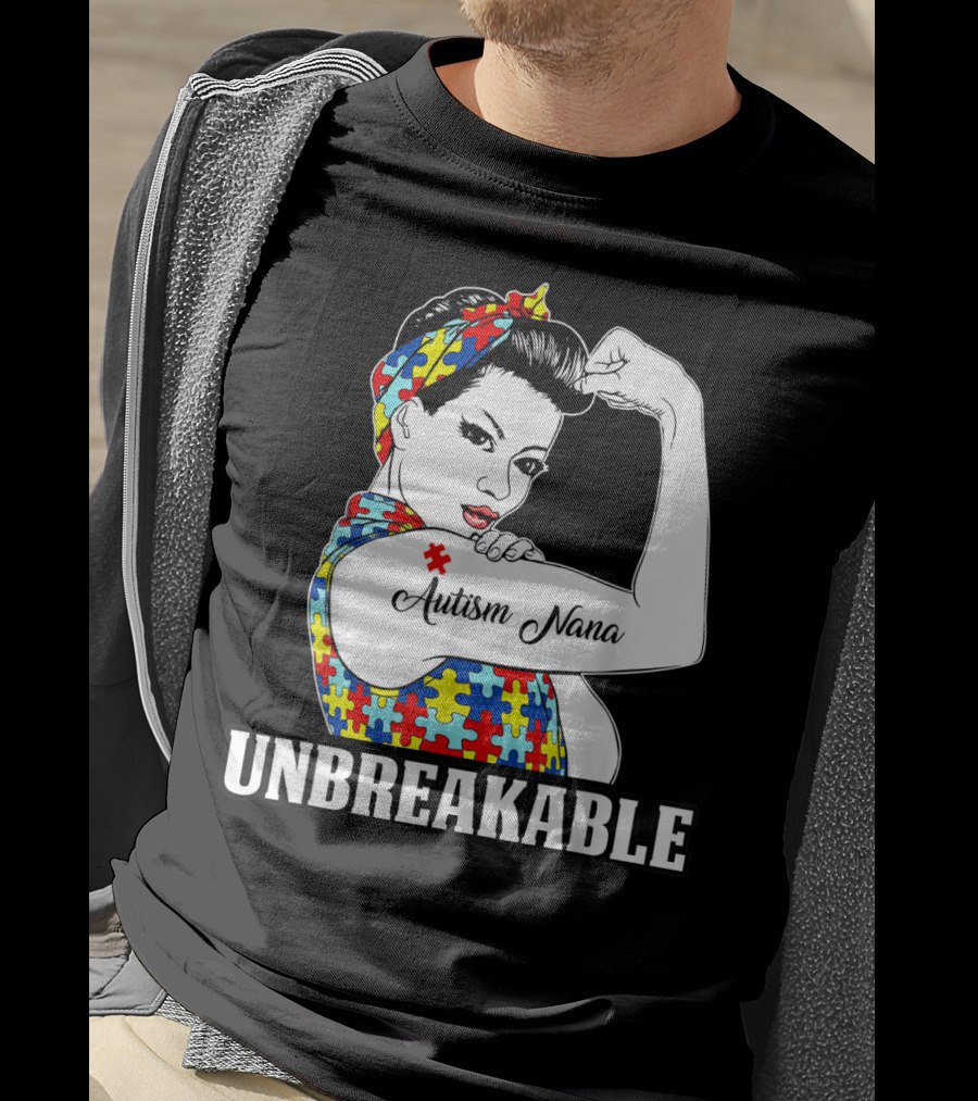 Unbreakable Autism Nana Awareness Women Iconic Puzzle T-Shirt