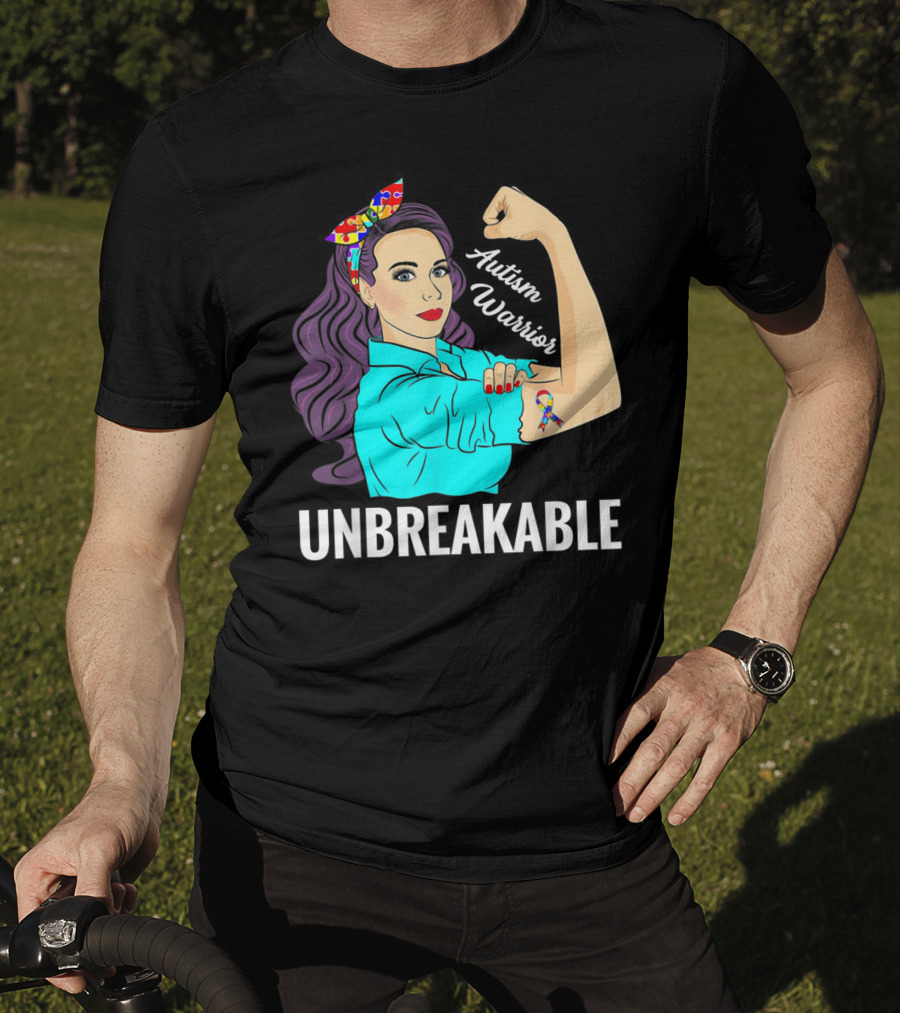 Autism Warrior Unbreakable Survivor Rosie The Riveter T-Shirt
