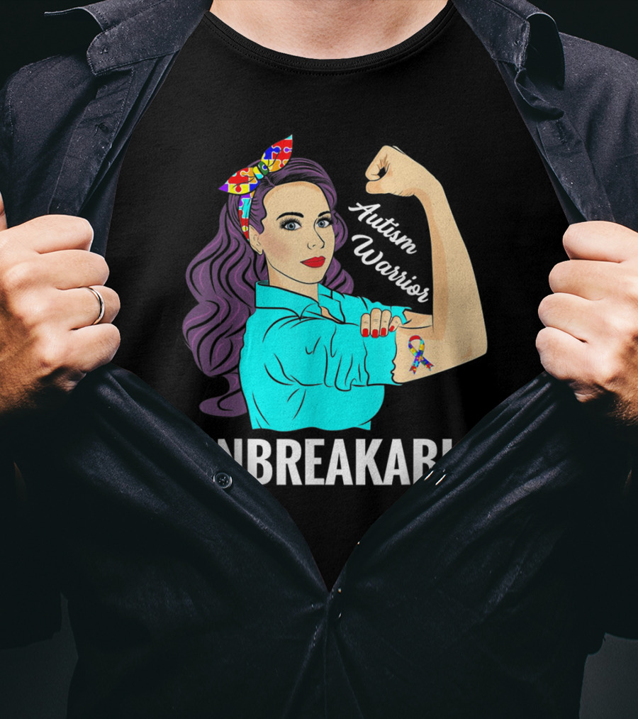 Autism Warrior Unbreakable Survivor Rosie The Riveter T-Shirt
