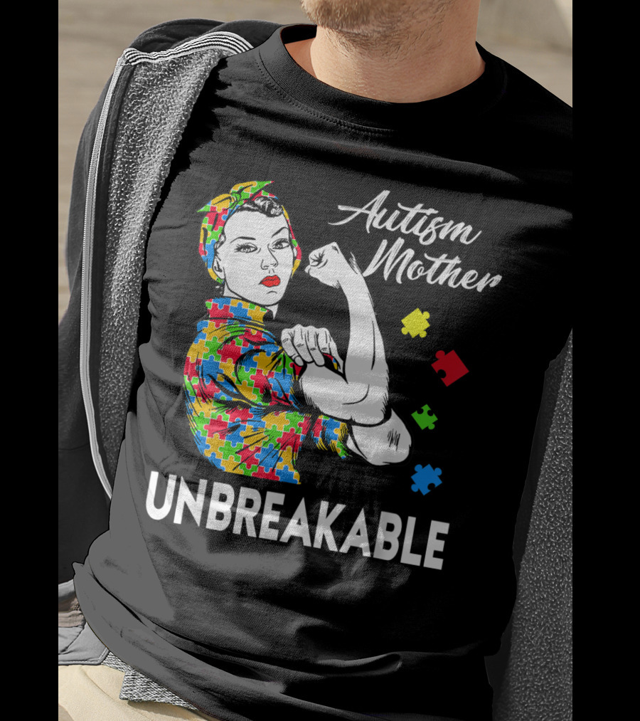 Autism Mother Unbreakable Puzzle Piece Awareness T-Shirt