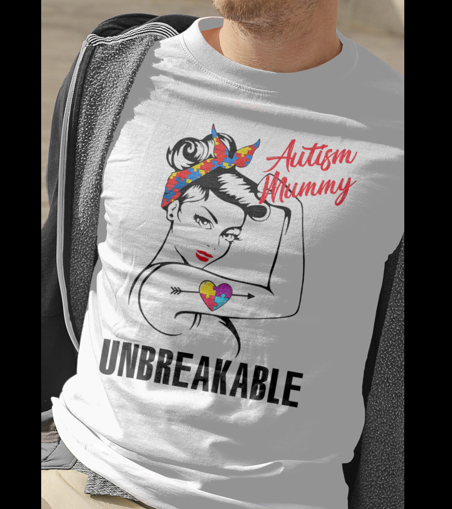 Autism Mummy Unbreakable Heart Puzzle Ribbon Awareness T-Shirt