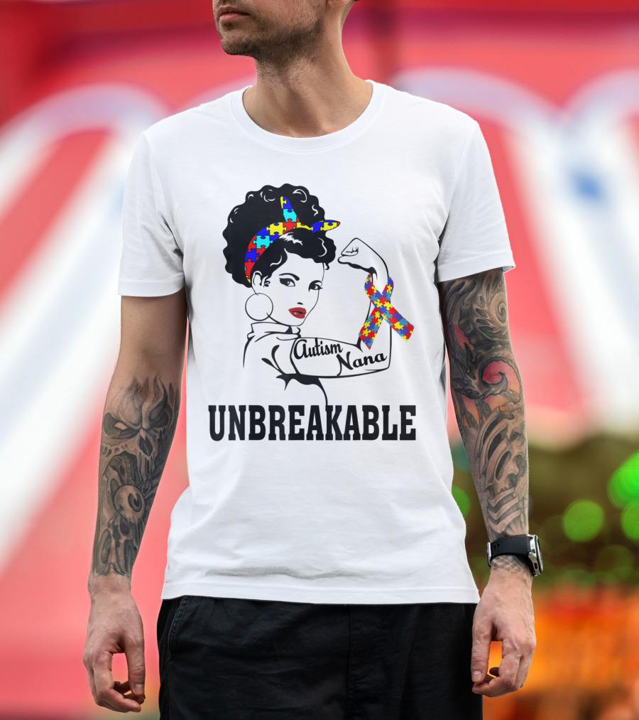 Autism Nana Unbreakable Puzzle Ribbon Strong Woman T-Shirt