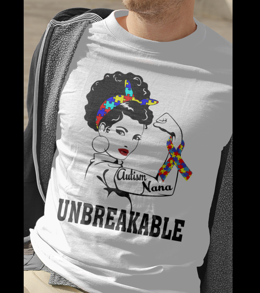 Autism Nana Unbreakable Puzzle Ribbon Strong Woman T-Shirt