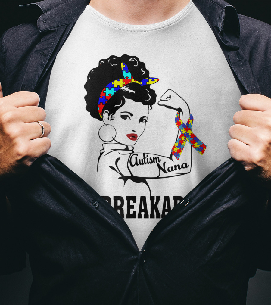 Autism Nana Unbreakable Puzzle Ribbon Strong Woman T-Shirt