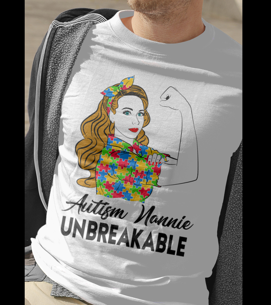 Unbreakable Autism Nannie Puzzle Pattern Awareness T-Shirt