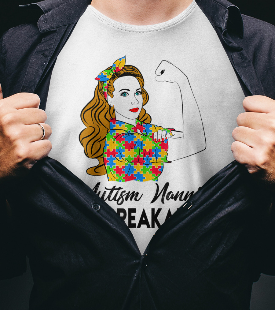 Unbreakable Autism Nannie Puzzle Pattern Awareness T-Shirt