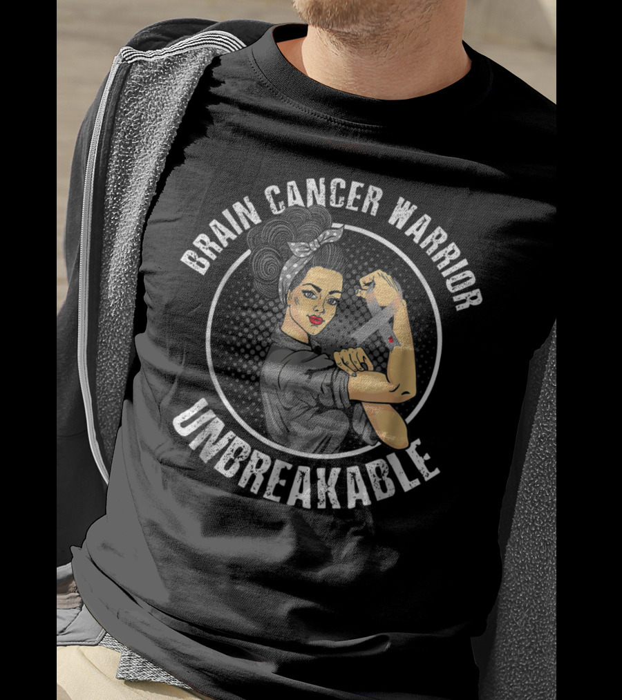 Brain Cancer Warrior Unbreakable Rosie The Riveter T-Shirt